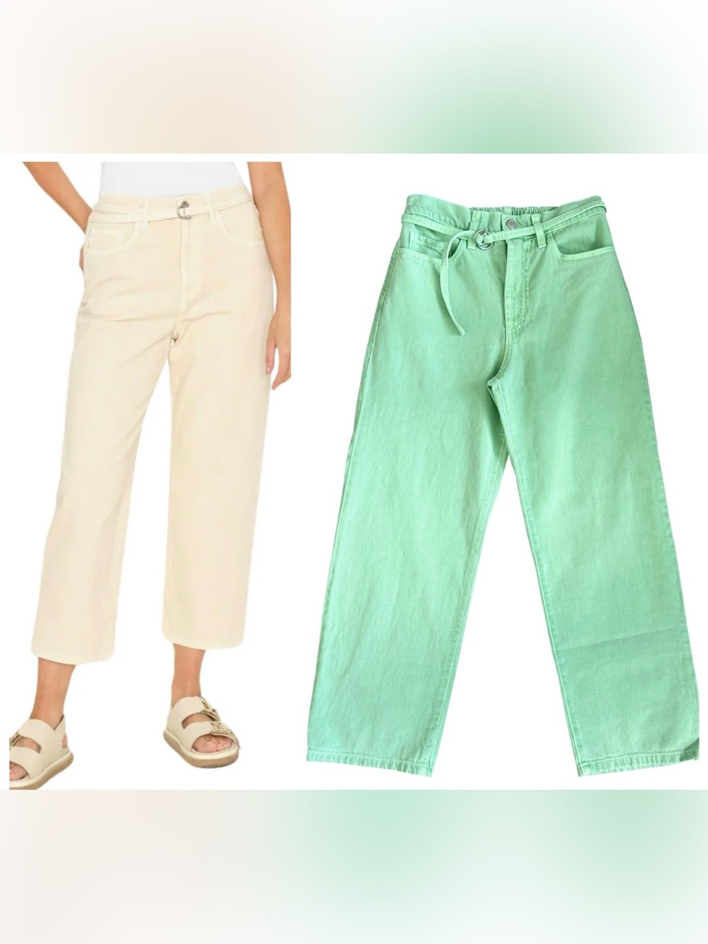 NEW Xirena Brecker Denim Pant Limelight Green Belted Straight Crop Jeans Size XS